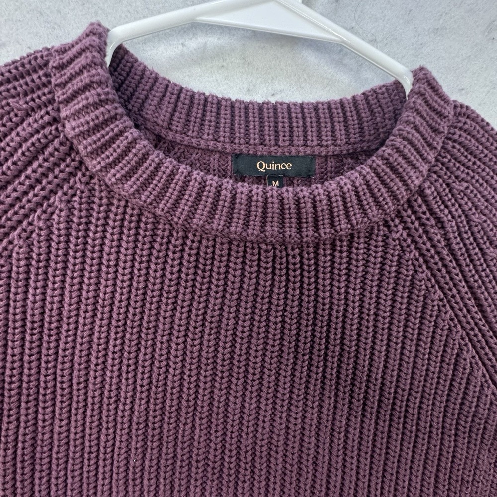 Quince 100% Organic Cotton Fisherman Sweater Size Medium Eggplant Boxey - Picture 8 of 12